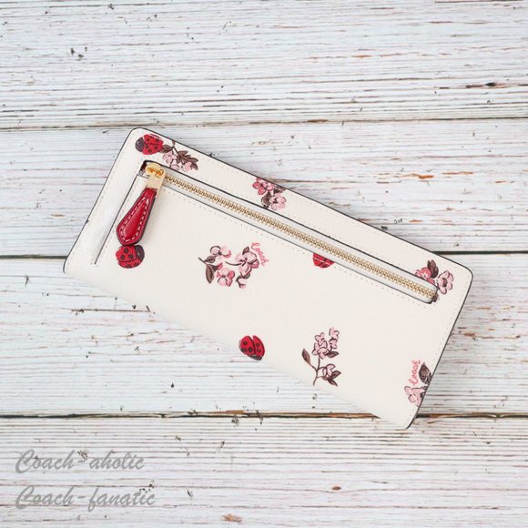 NWT Coach Slim Wallet With Ladybug Floral Print in Chalk Multi - Picture 2 of 8